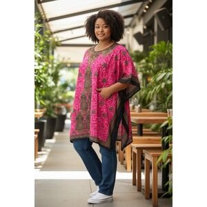 Women's Good Times NWOT African Theme Kaftan Top One Size Pink Gold